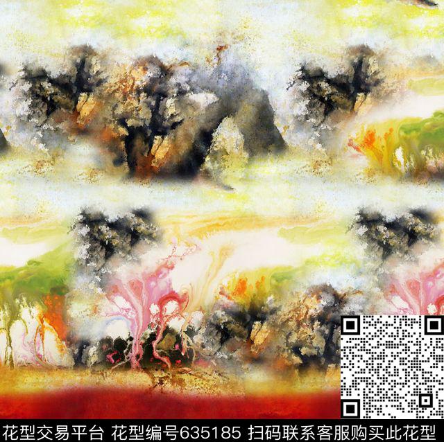 乱花数码花大气抽象横条数码印花华亿平台下载（图片编号: 635185） - 瓦栏（Walan）