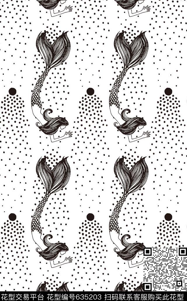 波点黑白人物传统印花华亿平台下载（图片编号: 635203） - 瓦栏（Walan）