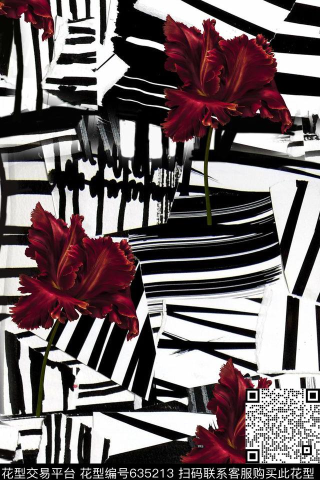 几何条纹花卉数码印花华亿平台下载（图片编号: 635213） - 瓦栏（Walan）