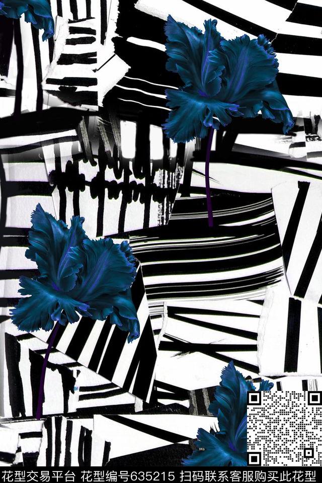 几何条纹花卉数码印花华亿平台下载（图片编号: 635215） - 瓦栏（Walan）