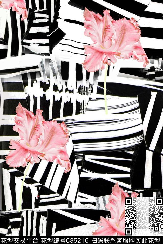 几何条纹花卉数码印花华亿平台下载（图片编号: 635216） - 瓦栏（Walan）