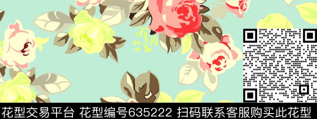 大花玫瑰花朵传统印花华亿平台下载（图片编号: 635222） - 瓦栏（Walan）