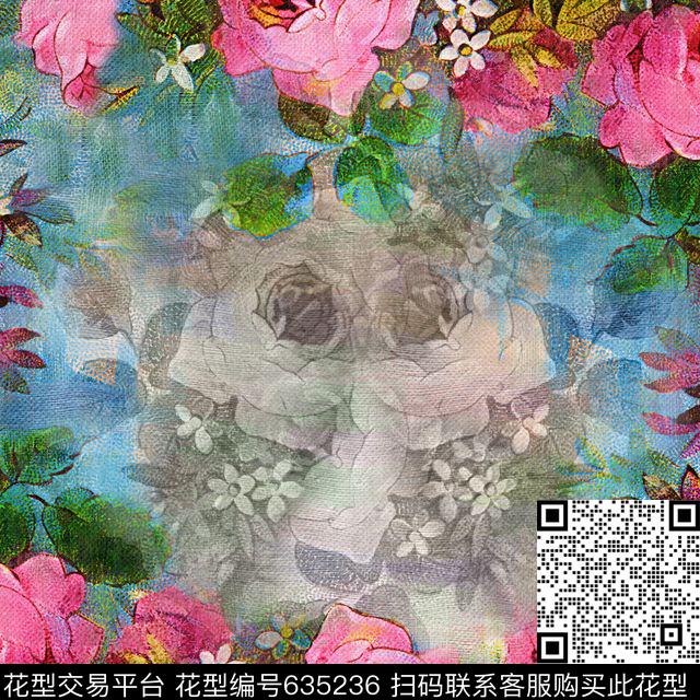 花朵花卉丝巾数码印花华亿平台下载（图片编号: 635236） - 瓦栏（Walan）
