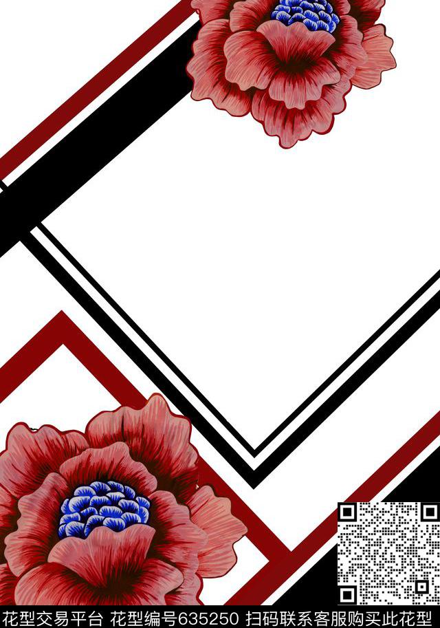 牡丹玫瑰花卉数码印花华亿平台下载（图片编号: 635250） - 瓦栏（Walan）