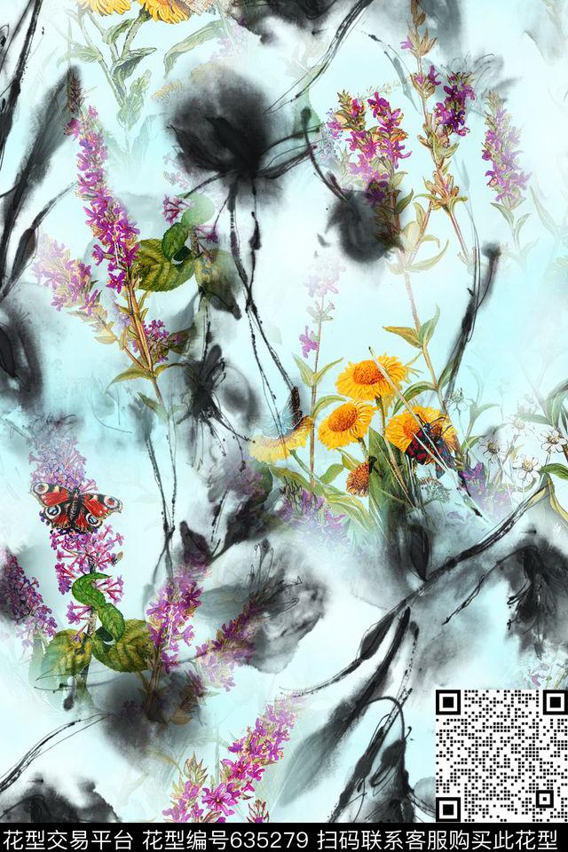 中国风水墨手绘数码印花华亿平台下载（图片编号: 635279） - 瓦栏（Walan）