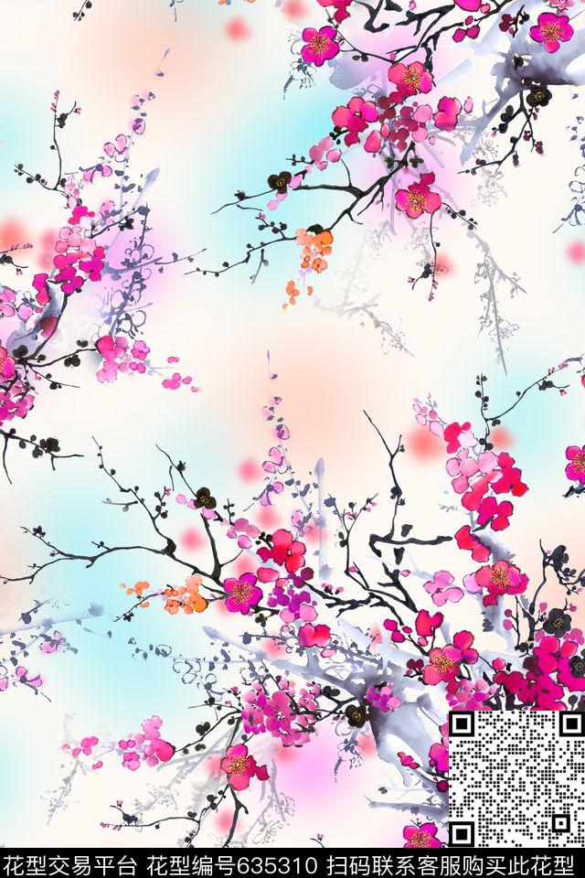 云纹清新小花数码印花华亿平台下载（图片编号: 635310） - 瓦栏（Walan）
