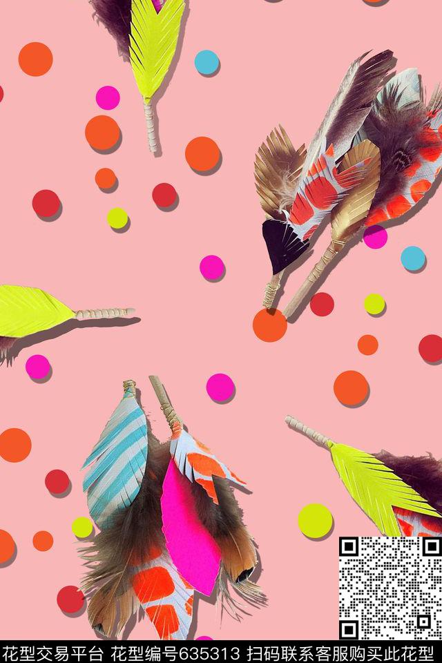 几何羽毛清新数码印花华亿平台下载（图片编号: 635313） - 瓦栏（Walan）