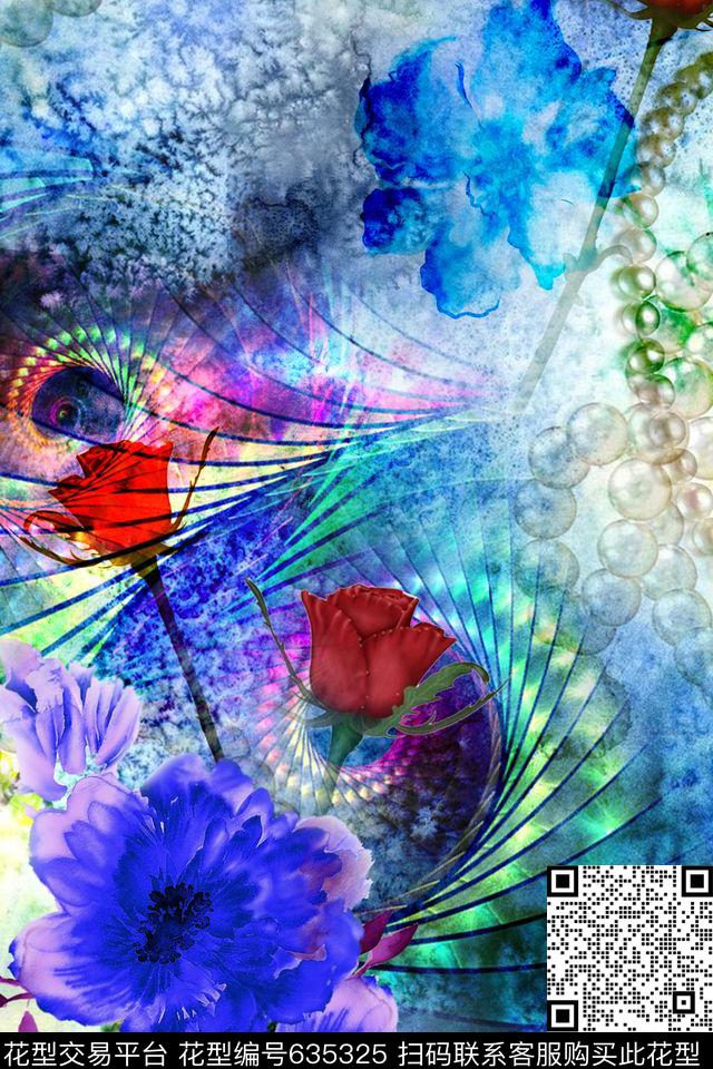 连衣裙流行时尚水彩花卉数码印花华亿平台下载（图片编号: 635325） - 瓦栏（Walan）