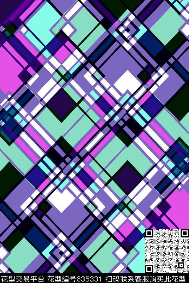 不规则几何小方块解构传统印花华亿平台下载（图片编号: 635331） - 瓦栏（Walan）