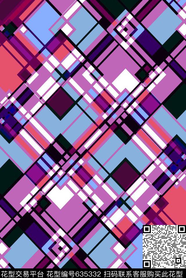 不规则几何小方块解构传统印花华亿平台下载（图片编号: 635332） - 瓦栏（Walan）