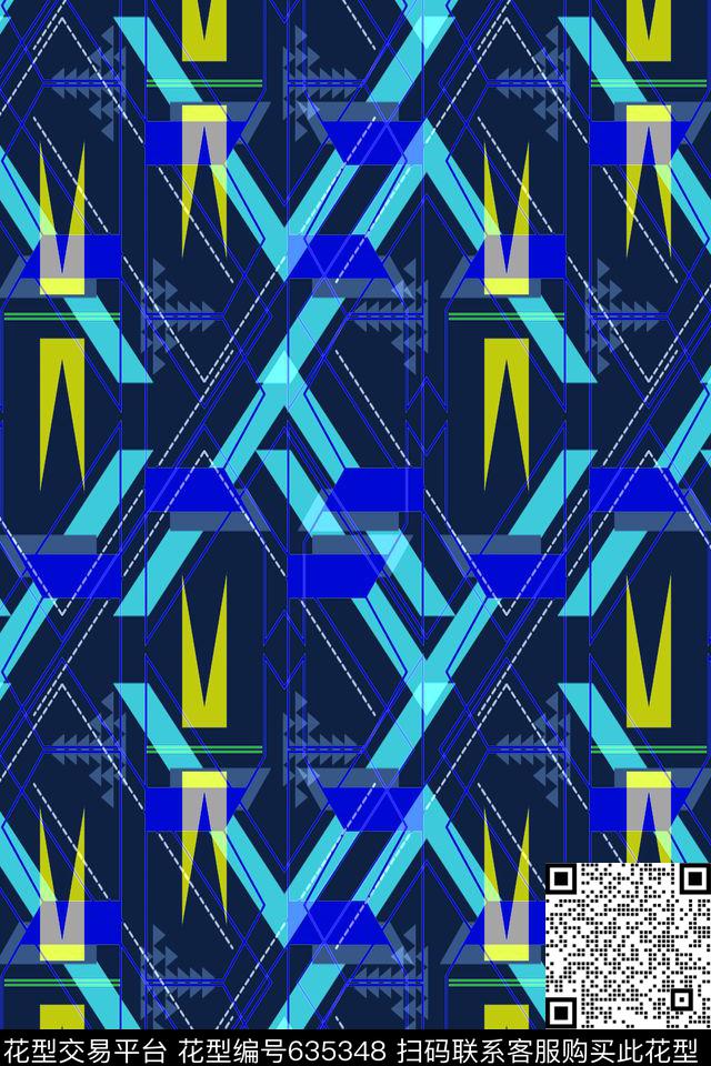 不规则几何小方块解构传统印花华亿平台下载（图片编号: 635348） - 瓦栏（Walan）