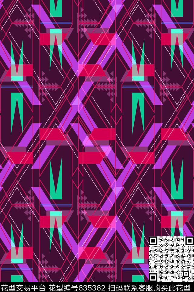 不规则几何小方块解构传统印花华亿平台下载（图片编号: 635362） - 瓦栏（Walan）