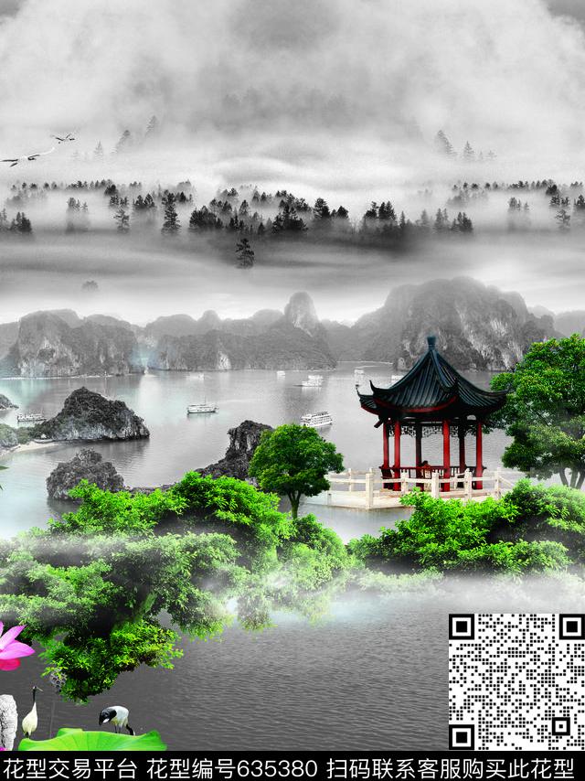 国画山水画民族风数码印花华亿平台下载（图片编号: 635380） - 瓦栏（Walan）