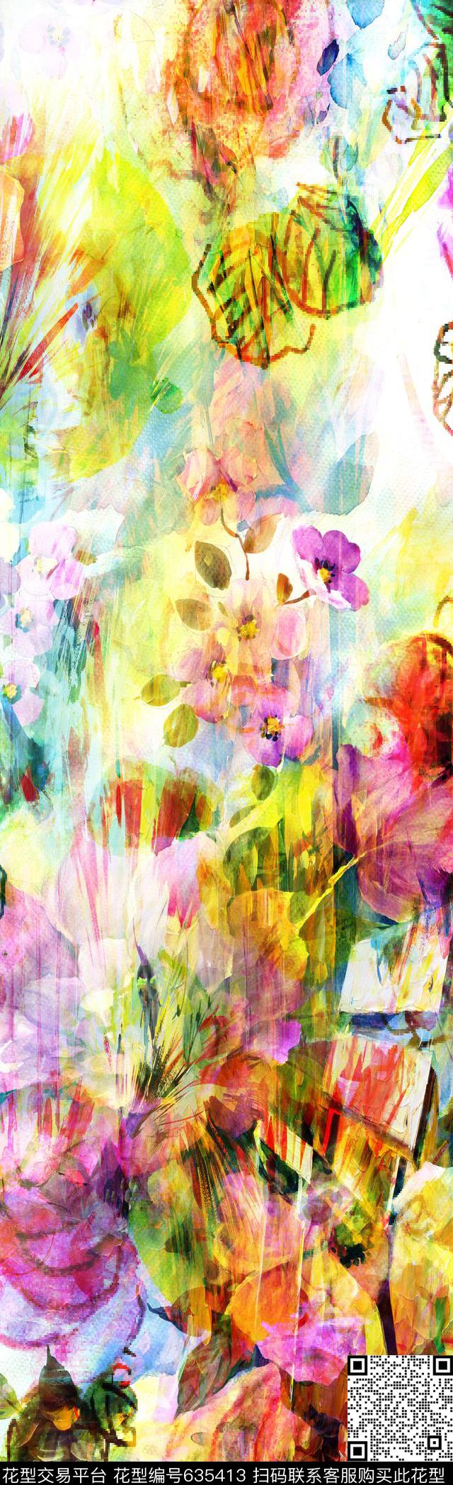 抽象彩图抽象长巾花纹抽象格形数码印花华亿平台下载（图片编号: 635413） - 瓦栏（Walan）