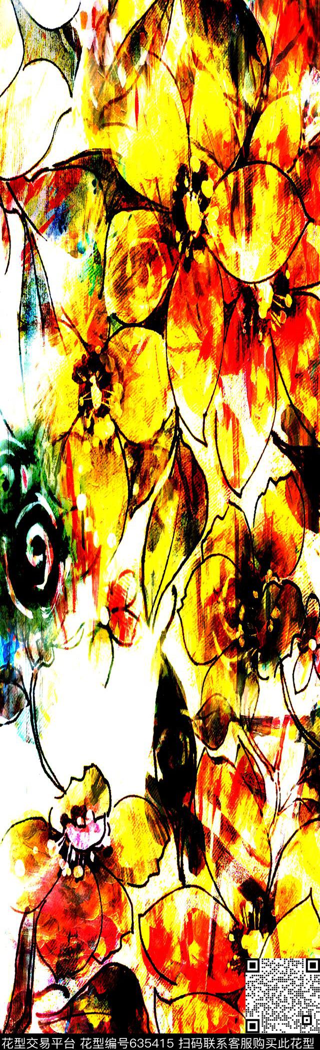 抽象彩图抽象长巾花纹抽象格形数码印花华亿平台下载（图片编号: 635415） - 瓦栏（Walan）