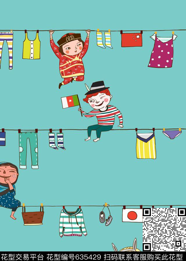 卡通趣味人物衣服裤子国旗女装华亿平台设计韩版俏皮趣味人物女装T恤华亿平台传统印花华亿平台下载（图片编号: 635429） - 瓦栏（Walan）