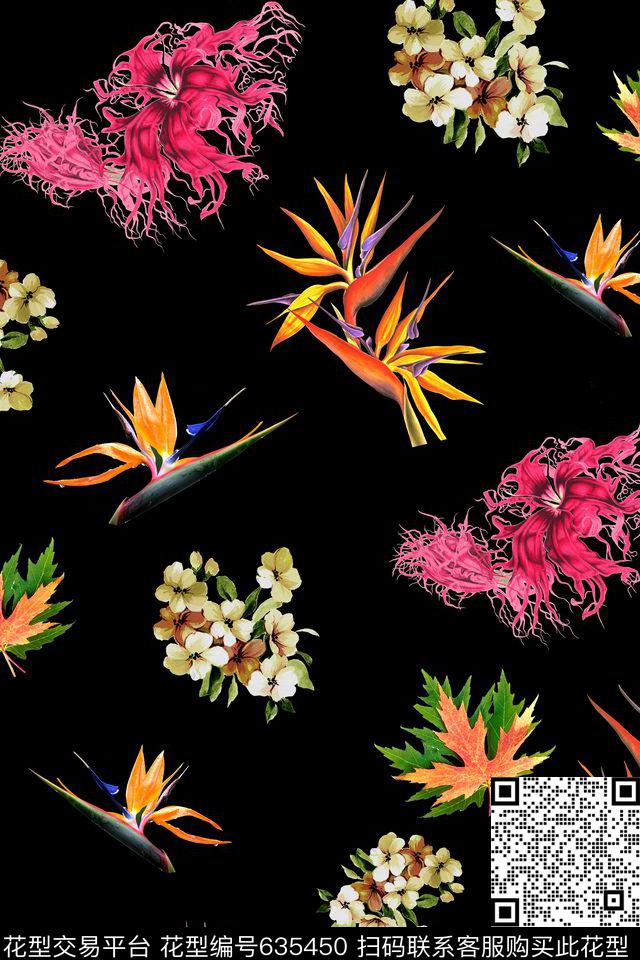 时尚手绘花卉数码印花华亿平台下载（图片编号: 635450） - 瓦栏（Walan）