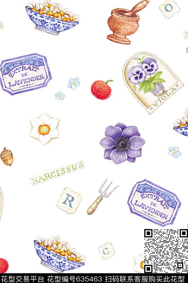 婴童珠宝、手绘花花卉数码印花华亿平台下载（图片编号: 635463） - 瓦栏（Walan）