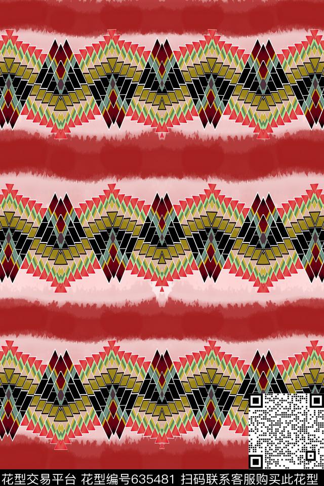 几何抽象民族数码印花华亿平台下载（图片编号: 635481） - 瓦栏（Walan）
