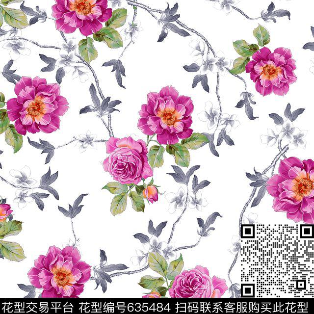 玫瑰花朵花卉数码印花华亿平台下载（图片编号: 635484） - 瓦栏（Walan）