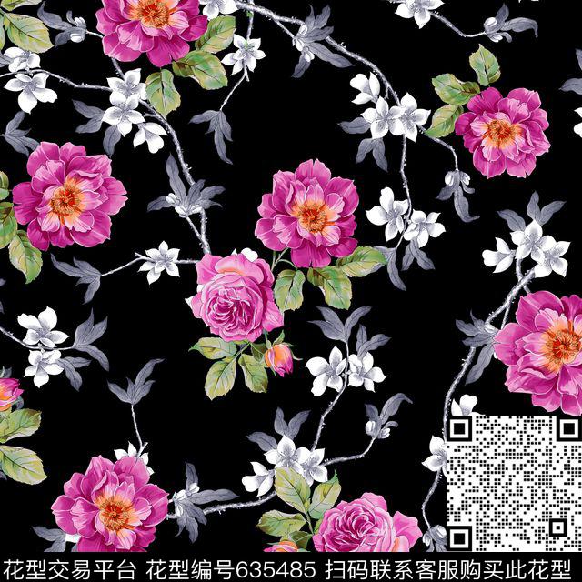 玫瑰花朵花卉数码印花华亿平台下载（图片编号: 635485） - 瓦栏（Walan）