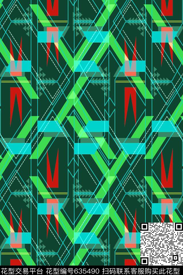 不规则几何小方块解构传统印花华亿平台下载（图片编号: 635490） - 瓦栏（Walan）