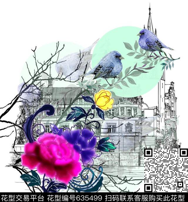 花卉鸟建筑数码印花华亿平台下载（图片编号: 635499） - 瓦栏（Walan）