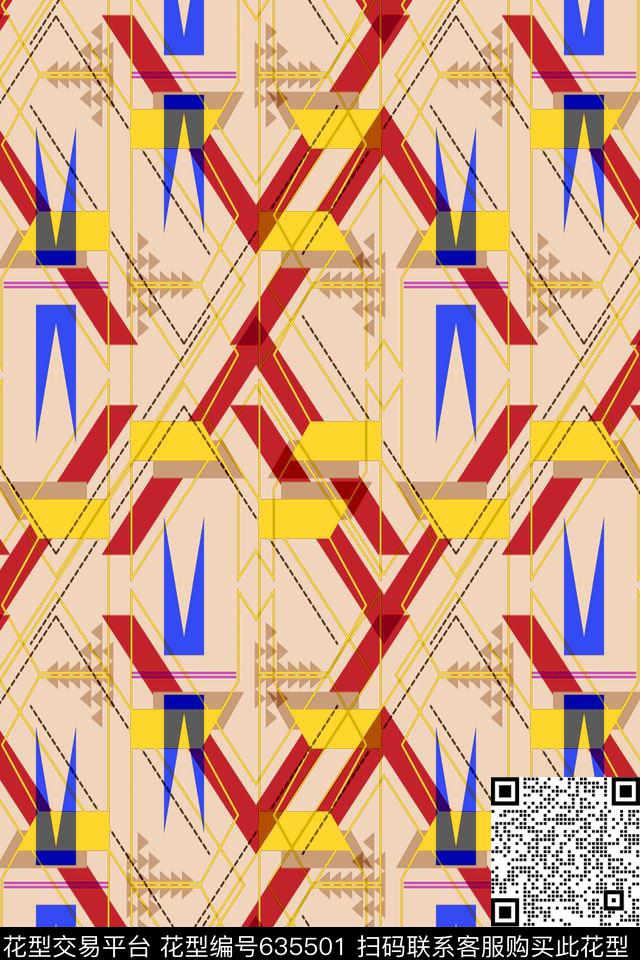 不规则几何小方块解构传统印花华亿平台下载（图片编号: 635501） - 瓦栏（Walan）