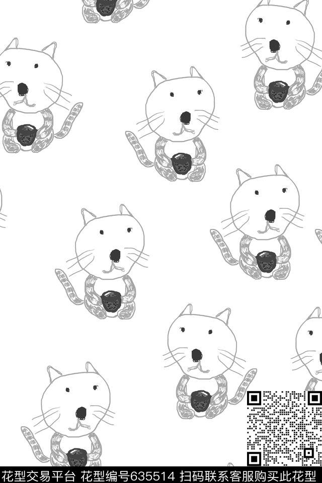 趣味卡通小猫咪传统印花华亿平台下载（图片编号: 635514） - 瓦栏（Walan）