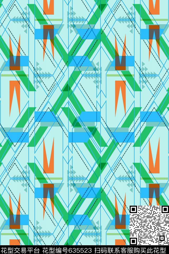 不规则几何小方块解构传统印花华亿平台下载（图片编号: 635523） - 瓦栏（Walan）