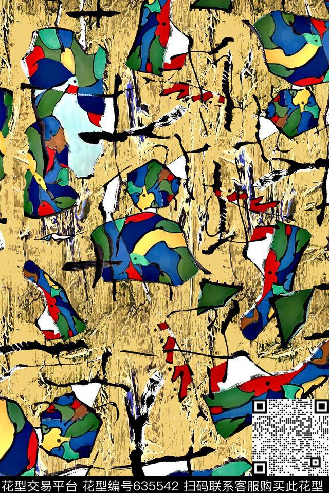 趣味抽象油画数码印花华亿平台下载（图片编号: 635542） - 瓦栏（Walan）