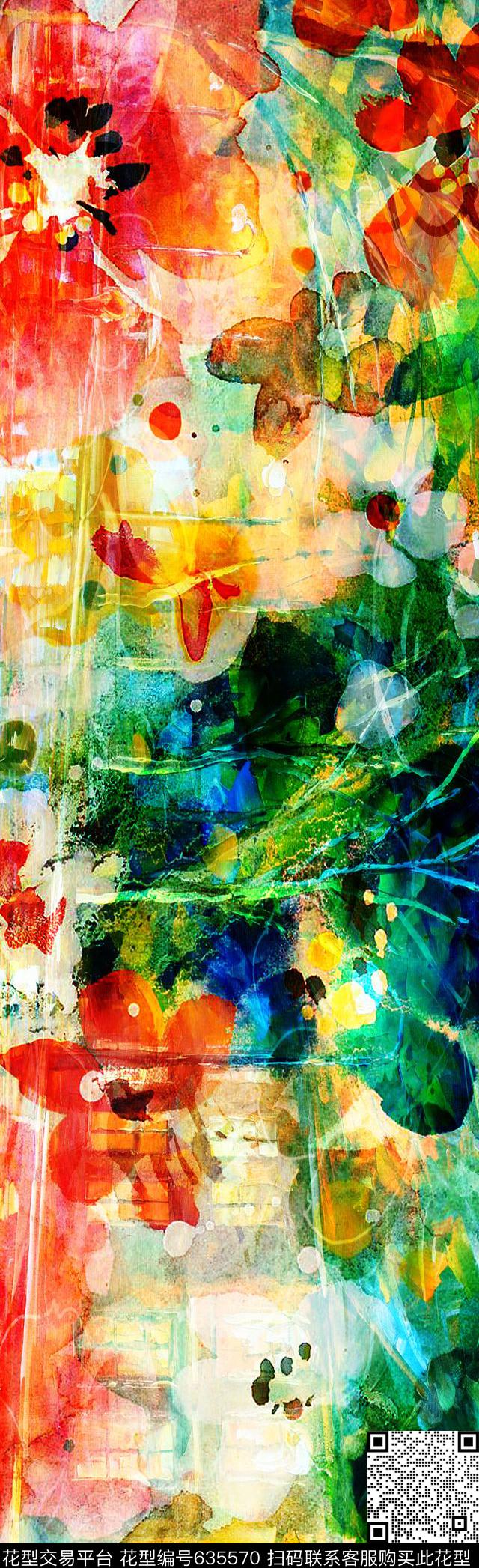 抽象彩图抽象长巾花纹抽象格形数码印花华亿平台下载（图片编号: 635570） - 瓦栏（Walan）
