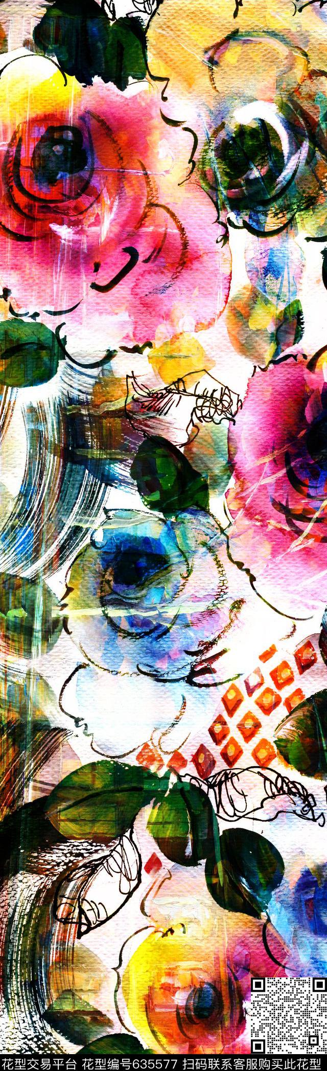 抽象彩图抽象长巾花纹抽象格形数码印花华亿平台下载（图片编号: 635577） - 瓦栏（Walan）
