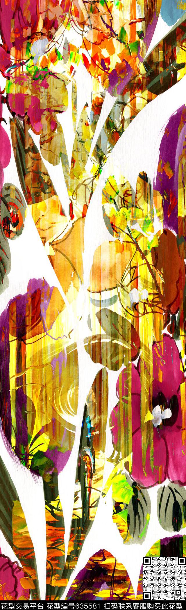 抽象彩图抽象长巾花纹抽象格形数码印花华亿平台下载（图片编号: 635581） - 瓦栏（Walan）