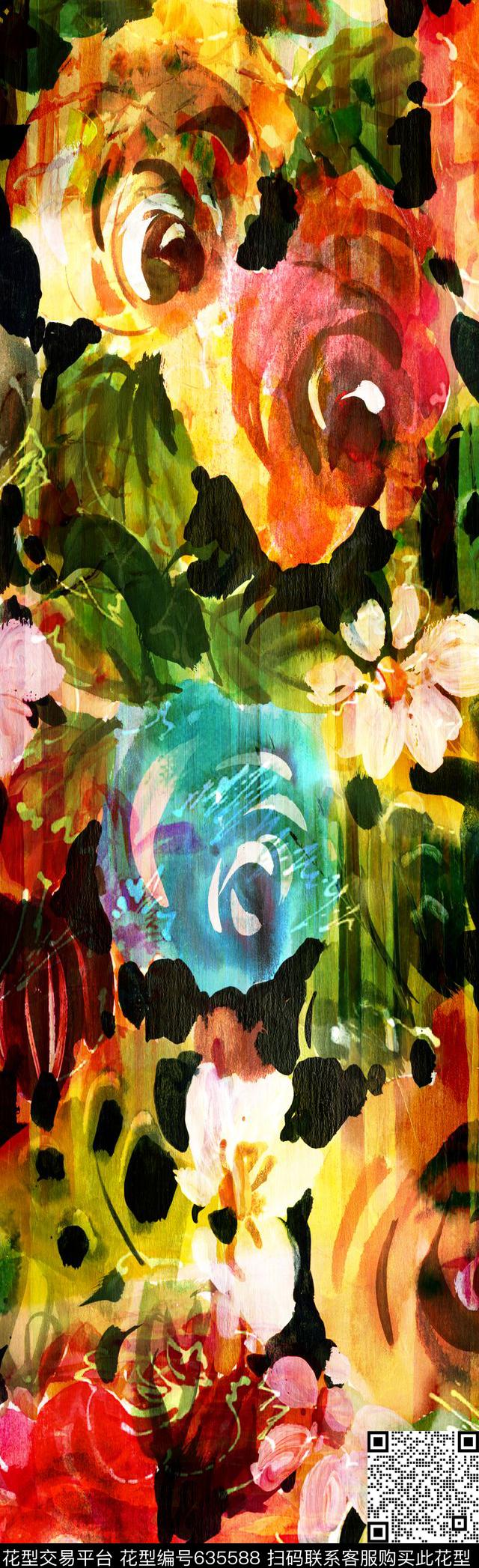 抽象彩图抽象长巾花纹抽象格形数码印花华亿平台下载（图片编号: 635588） - 瓦栏（Walan）