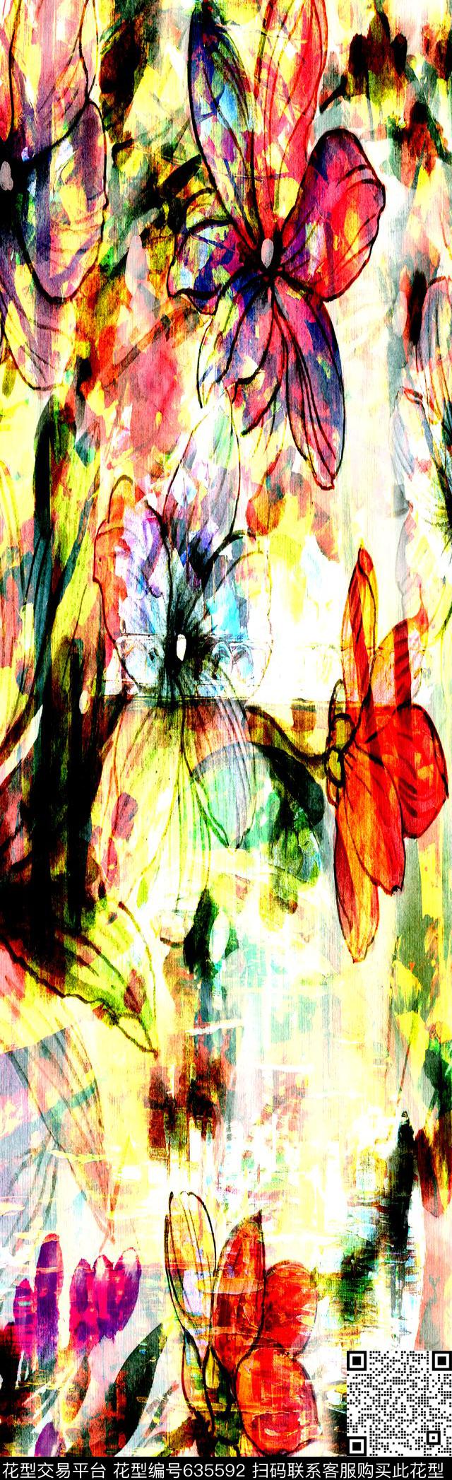 抽象彩图抽象长巾花纹抽象格形数码印花华亿平台下载（图片编号: 635592） - 瓦栏（Walan）