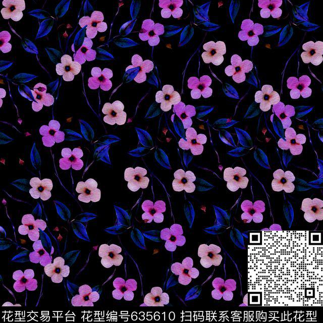 小碎花兰花花朵数码印花华亿平台下载（图片编号: 635610） - 瓦栏（Walan）