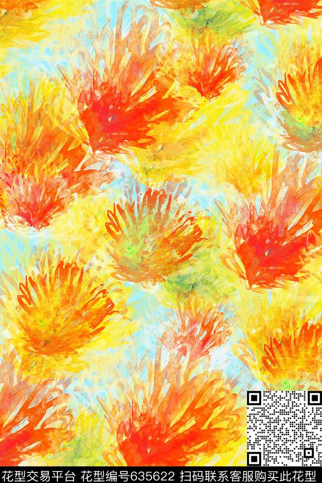 水彩手绘抽象数码印花华亿平台下载（图片编号: 635622） - 瓦栏（Walan）