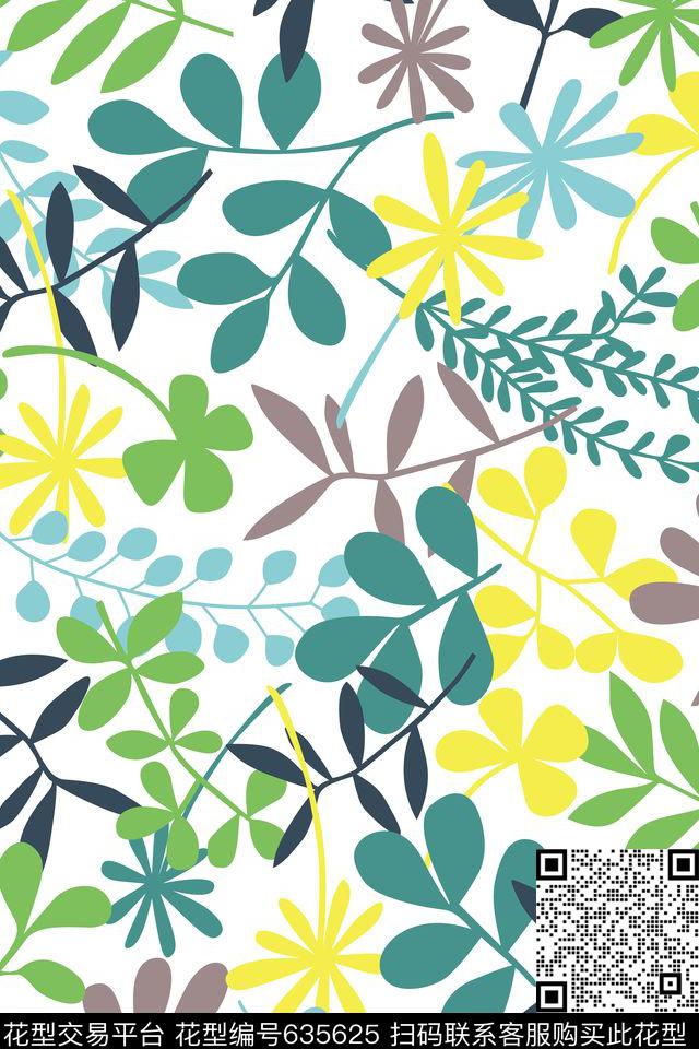 手绘植物电脑手绘清新大气传统印花华亿平台下载（图片编号: 635625） - 瓦栏（Walan）