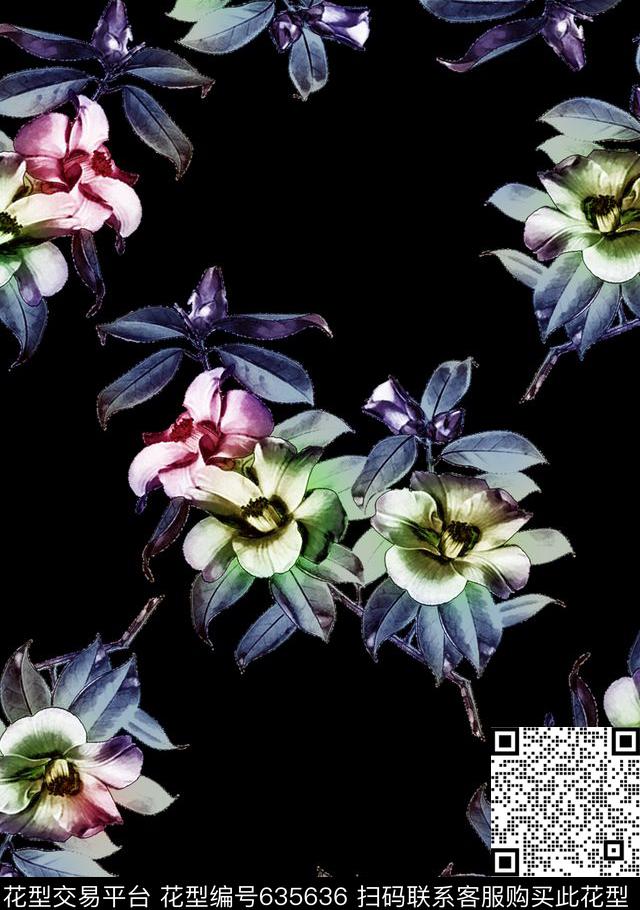 抽象花朵花卉数码印花华亿平台下载（图片编号: 635636） - 瓦栏（Walan）