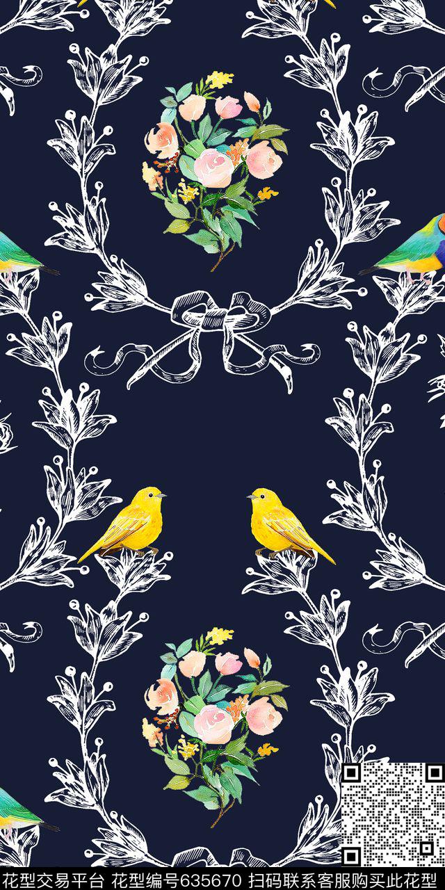花鸟植物数码印花华亿平台下载（图片编号: 635670） - 瓦栏（Walan）