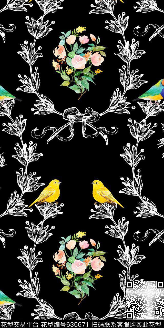 花鸟植物数码印花华亿平台下载（图片编号: 635671） - 瓦栏（Walan）