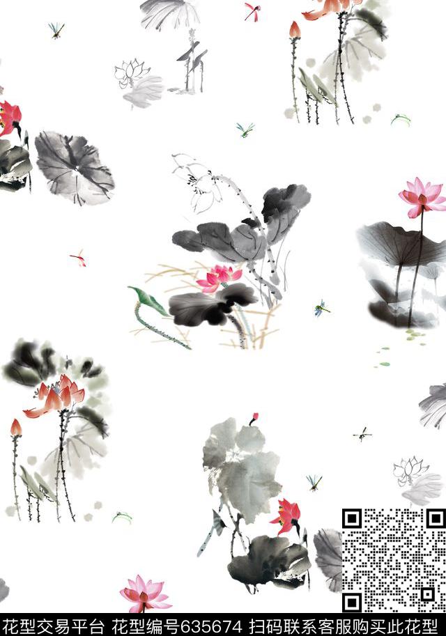 民族风中国风荷花花卉传统印花华亿平台下载（图片编号: 635674） - 瓦栏（Walan）