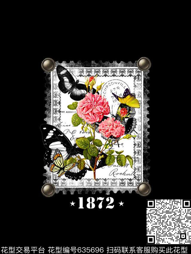 潮流男装T恤男装花卉蝴蝶邮票数码印花华亿平台下载（图片编号: 635696） - 瓦栏（Walan）