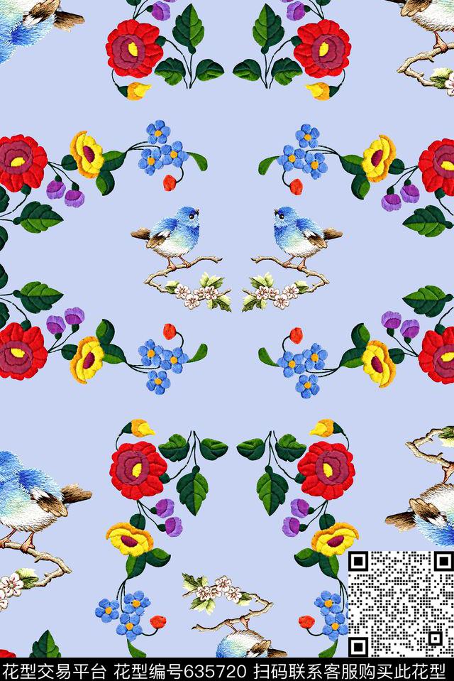 抽象手绘满版清爽花卉时尚潮流大牌复古欧美风女装花卉动物花鸟数码印花华亿平台下载（图片编号: 635720） - 瓦栏（Walan）