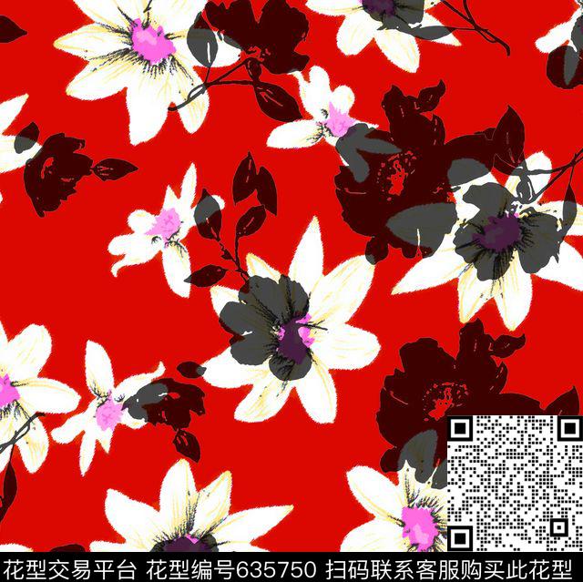 花卉黑白花传统印花华亿平台下载（图片编号: 635750） - 瓦栏（Walan）