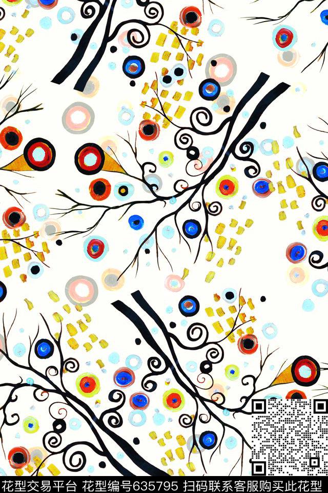 手绘油墨招财树连衣裙T恤数码印花华亿平台下载（图片编号: 635795） - 瓦栏（Walan）