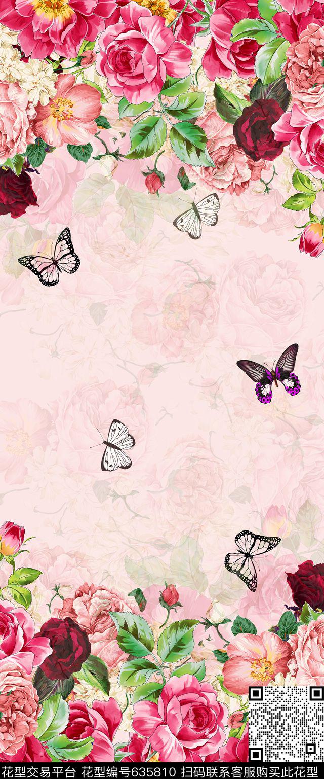花朵花卉蝴蝶数码印花华亿平台下载（图片编号: 635810） - 瓦栏（Walan）