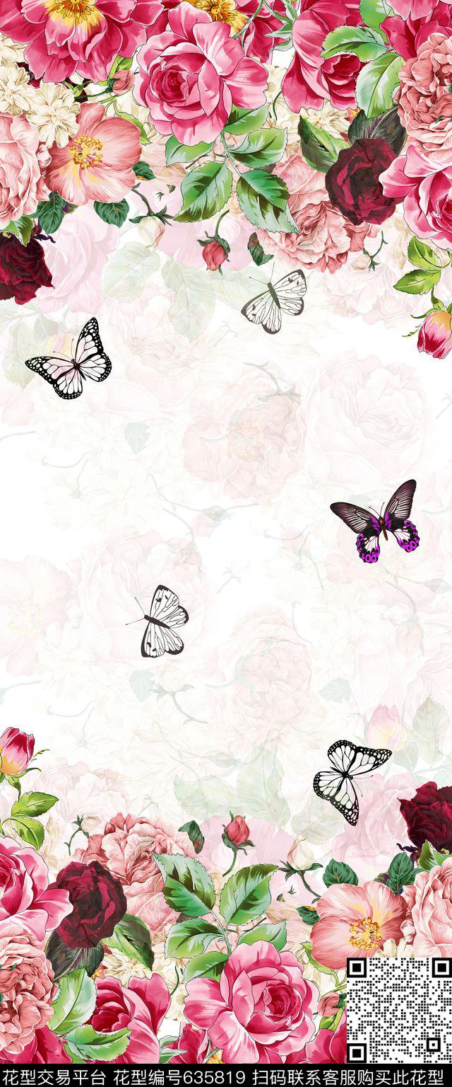 花朵花卉蝴蝶数码印花华亿平台下载（图片编号: 635819） - 瓦栏（Walan）