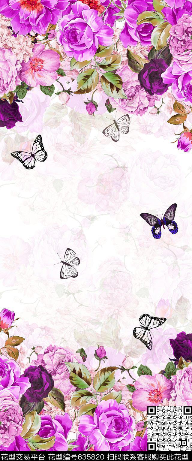 花朵花卉蝴蝶数码印花华亿平台下载（图片编号: 635820） - 瓦栏（Walan）